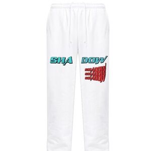 Shadow Hill White Sweatpants with Red and Teal Accents